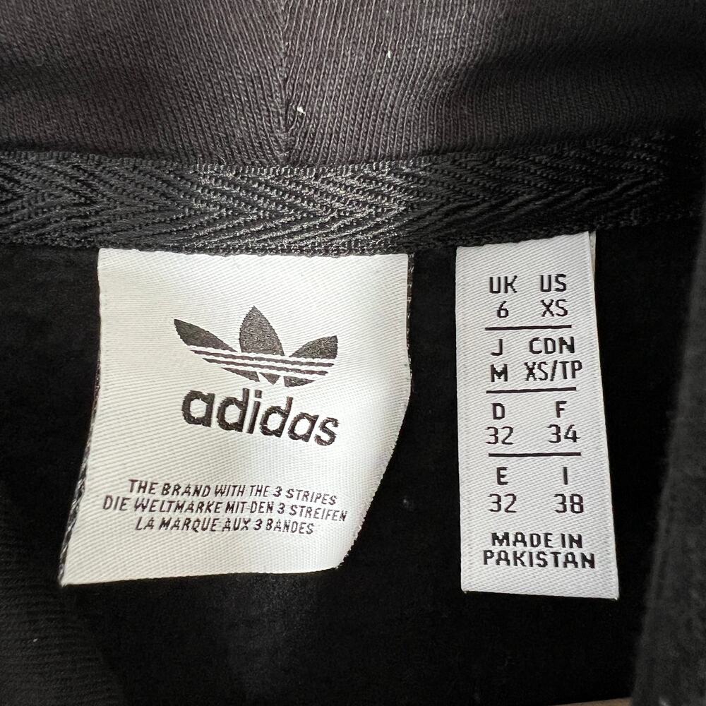 Adidas Women's Cropped Hoodie Black Trefoil Sweatshirt Pullover Workout Size XS - Picture 13 of 15